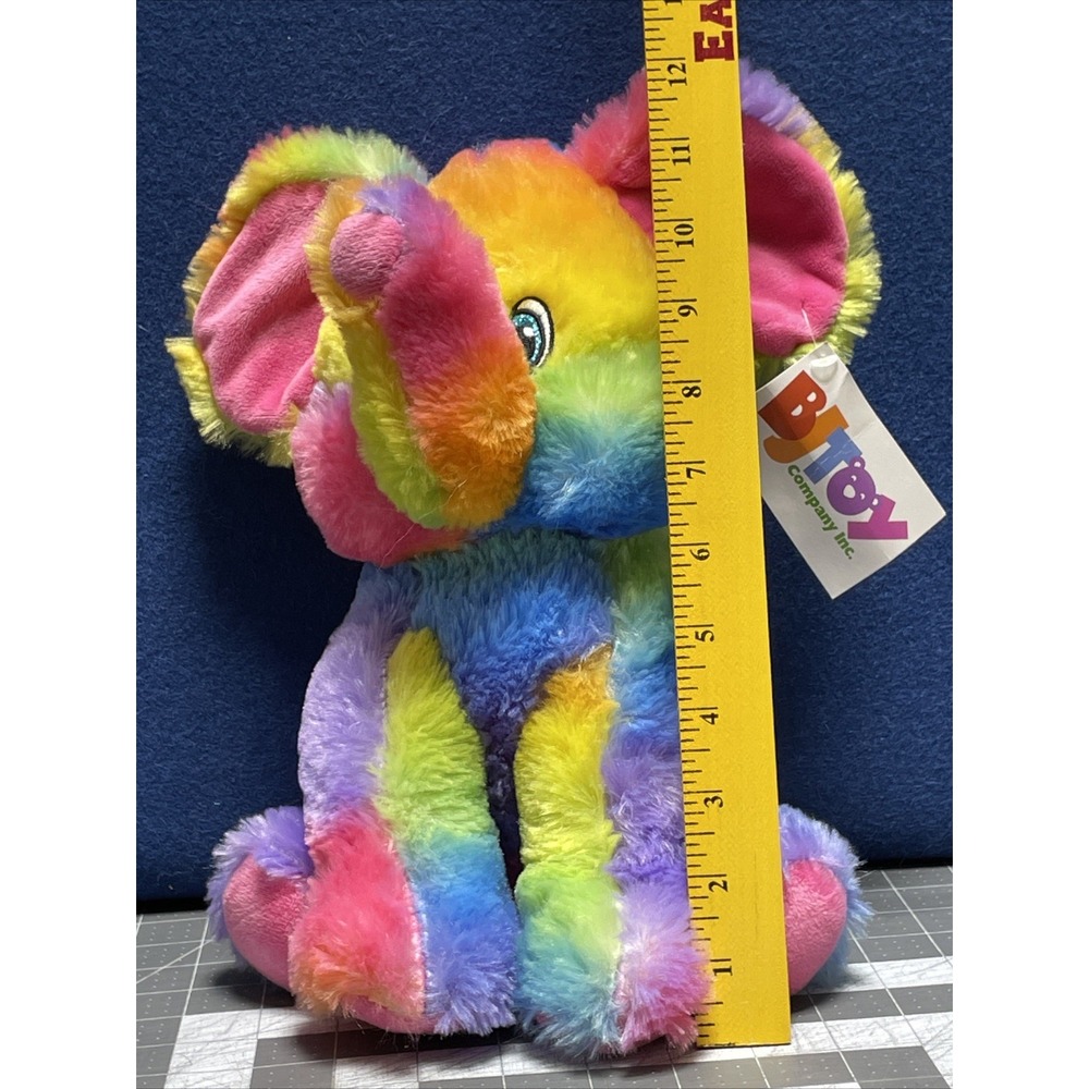 Elephant Colorful Rainbow Plush Stuffed Animal 12" BJ Toy Co‎ 2022-2023